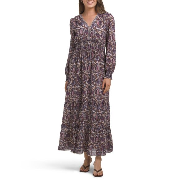 NEW MAX STUDIO LONDON cream Long Sleeve V-neck Maxi Dress - Picture 1 of 2